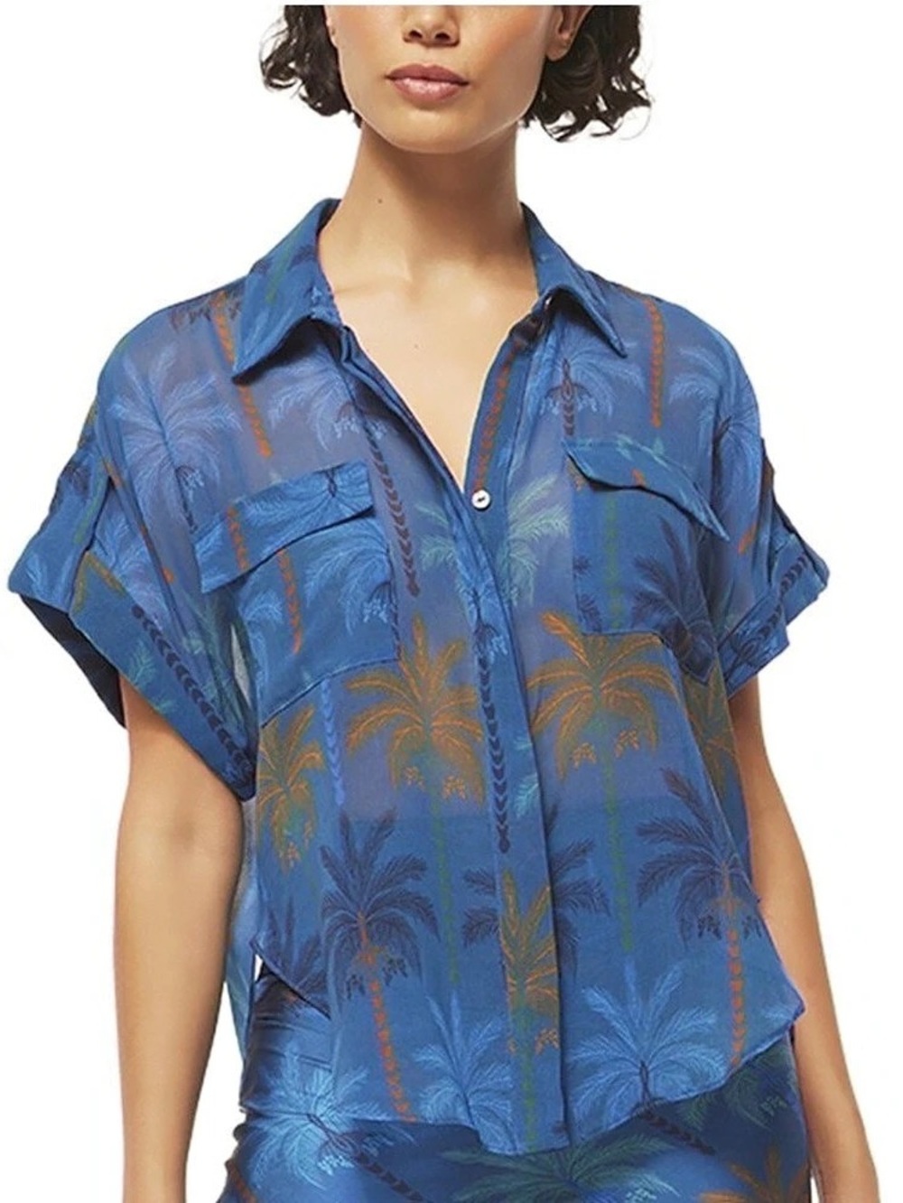 MISA Los Angeles Erin Blouse Tropical Palm Print Size Large
